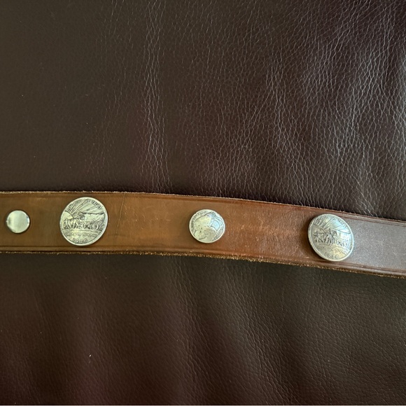 Changeable Eagle Buckle Belt with Silver Coins Handmade Brown Leather - Picture 12 of 13